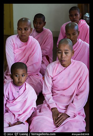 Nuns of various ages, Zayar Theingi Nunnery, Sagaing. Myanmar (color)