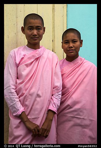 Two nuns, Zayar Theingi Nunnery, Sagaing. Myanmar (color)
