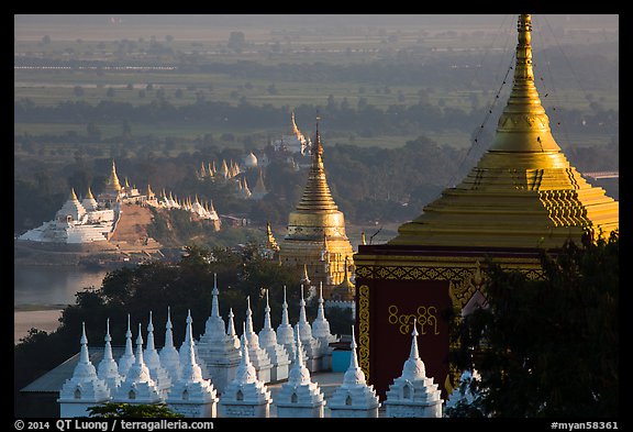 Stupas and Ayeyarwady river seen from Sagaing Hill. Myanmar