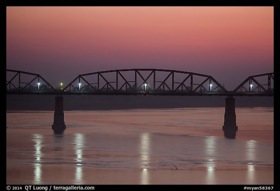 Ava Bridge over Ayeyarwady river at dusk, Sagaing. Myanmar (color)