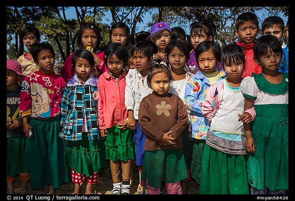 Group of schoolchildren, Nyaung Shwe,. Inle Lake, Myanmar (color)