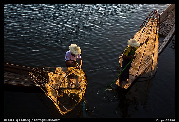 Above view of Intha fishermen. Inle Lake, Myanmar