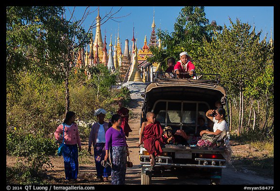 Villagers and truck near Shwe Indein Pagoda. Inle Lake, Myanmar