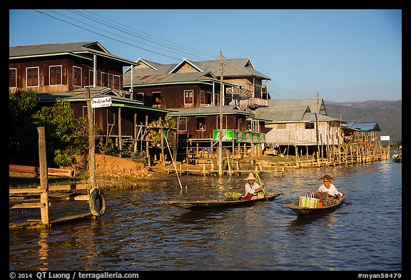Houses on stilts in Ywama Village. Inle Lake, Myanmar