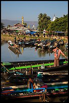 Parked boats and market. Inle Lake, Myanmar ( color)