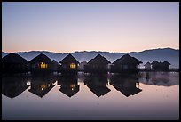 Cottages on stilts at dawn. Inle Lake, Myanmar ( color)