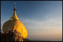Golden Rock and monk, late afternoon. Kyaiktiyo, Myanmar ( color)