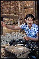 Woman making a lacquer bowl,  Mingun village. Bagan, Myanmar ( color)