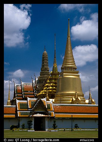 Wat Phra Kaew, adjacent to the Grand Palace, home of the most venerated emerald Buddha. Bangkok, Thailand (color)