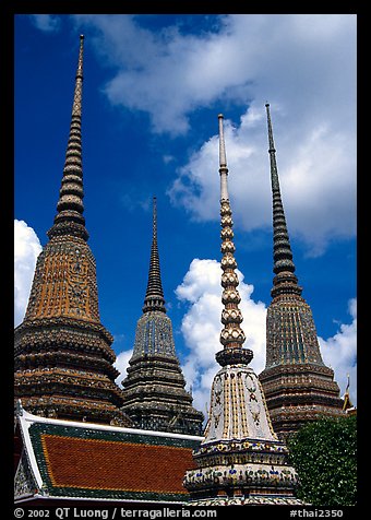 Ratanakosin style Chedis and roof, Wat Pho. Bangkok, Thailand