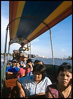 Aboard long tail taxi boat on Chao Phraya river. Bangkok, Thailand