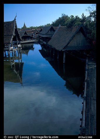 Village along canal. Muang Boran, Thailand (color)