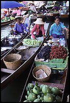 Small boats loaded with food, Floating market. Damonoen Saduak, Thailand (color)