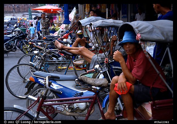 Tricycle drivers. Nakhon Pathom, Thailand (color)