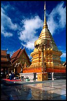 Gold umbrella and chedi of Wat Phra That Doi Suthep. Chiang Mai, Thailand (color)