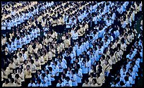 Rows of uniformed school girls lined up during prayer. Chiang Rai, Thailand ( color)