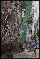 Rock climbers on beach, Ao Railay East. Krabi Province, Thailand (color)