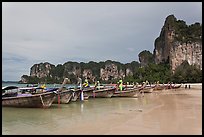 Boats and cliffs,  Hat Rai Leh West. Krabi Province, Thailand (color)
