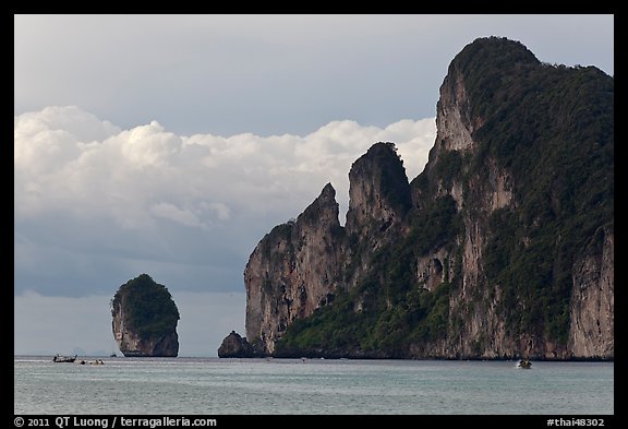 Cliffs and clouds, Lo Dalam bay, Ko Phi-Phi island. Krabi Province, Thailand (color)