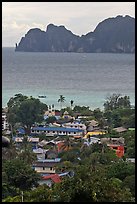 Village, bay and cliffs, Ko Phi-Phi island. Krabi Province, Thailand ( color)