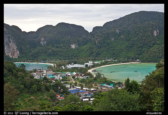 Twin bays and craggy hills, Ko Phi-Phi island. Krabi Province, Thailand (color)