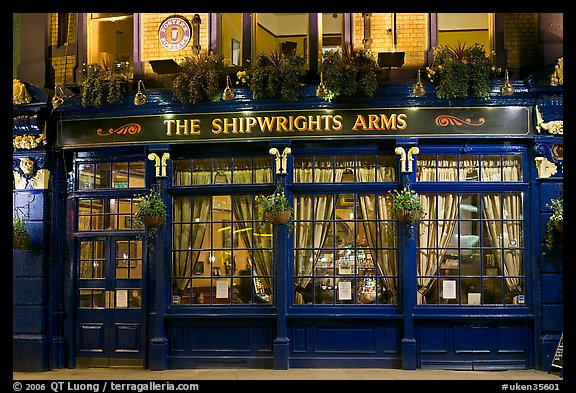 Pub The Shipwrights Arms at night. London, England, United Kingdom (color)
