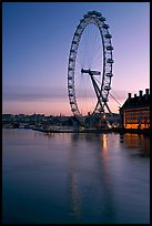 London Eye and Thames River at dawn. London, England, United Kingdom