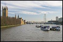 Skyline with Victoria Tower, Westminster Palace, Thames River and London Eye. London, England, United Kingdom (color)
