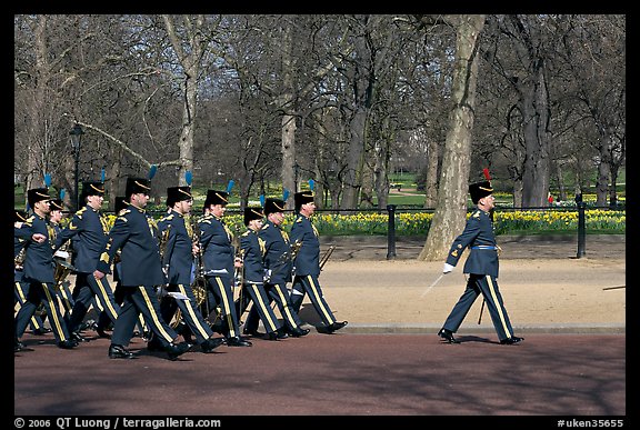 Guards marching near Buckingham Palace. London, England, United Kingdom