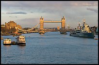 Thames River, Tower Bridge, HMS Belfast, late afternoon. London, England, United Kingdom ( color)