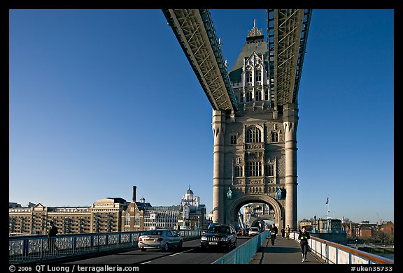Jogger and South Tower of Tower Bridge,  early morning. London, England, United Kingdom