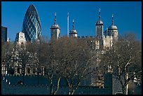 Tower of London and 30 St Mary Axe building (The Gherkin). London, England, United Kingdom ( color)
