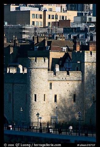 Tower of London and jumble of modern buildings in the background. London, England, United Kingdom (color)