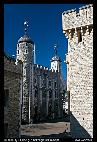 Salt Tower, central courtyard, and White Tower, the Tower of London. London, England, United Kingdom (color)