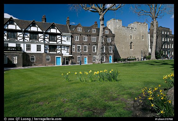 Tower Green, Queen's house, and Beauchamp Tower, Tower of London. London, England, United Kingdom (color)