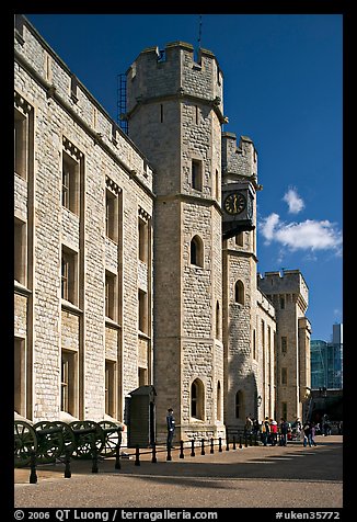 Towers and sentry, The Jewel House, part of the Waterloo Barracks, Tower of London. London, England, United Kingdom (color)