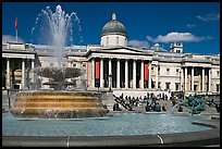 Fountain ( designed by Lutyens in 1939) and National Gallery, Trafalgar Square. London, England, United Kingdom