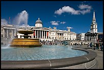 Fountain, National Gallery, and  St Martin's-in-the-Fields church, Trafalgar Square. London, England, United Kingdom