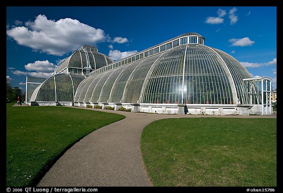 Palm House, built mid 19th century, first large-scale structural use of wrought iron. Kew Royal Botanical Gardens,  London, England, United Kingdom (color)