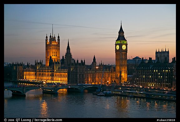 Westminster Palace at sunset. London, England, United Kingdom (color)