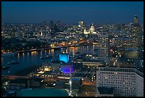 Aerial view of central London at dusk with Saint Paul and Thames River. London, England, United Kingdom ( color)