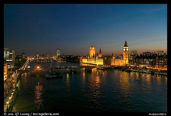 River Thames and Westmister Palace at night. London, England, United Kingdom
