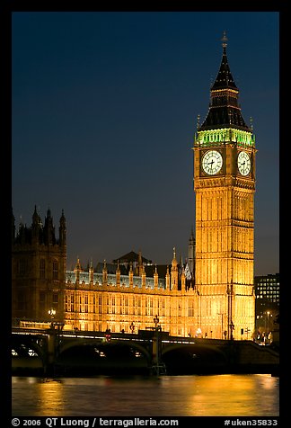 Big Ben and Westminster Bridge at night. London, England, United Kingdom (color)