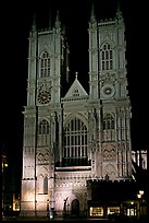 Westminster Abbey facade at night. London, England, United Kingdom (color)