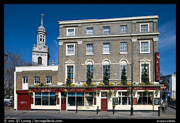Hotel and church. Greenwich, London, England, United Kingdom