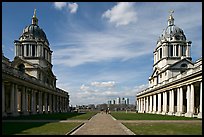 Symetrical domes of the Old Royal Naval College, designed by Christopher Wren. Greenwich, London, England, United Kingdom