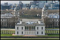 Queen's House, Greenwich Old Royal Naval College, and Thames River. Greenwich, London, England, United Kingdom (color)