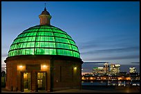 Entrance of foot tunnel under the Thames and Docklands buildings at dusk. Greenwich, London, England, United Kingdom ( color)
