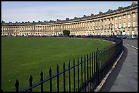 Fence, lawn, and Royal Crescent. Bath, Somerset, England, United Kingdom