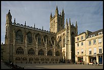 Public square and Bath Abbey, late afternoon. Bath, Somerset, England, United Kingdom (color)
